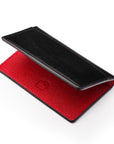 RFID bifold credit card holder, black with red saffiano, RFID view