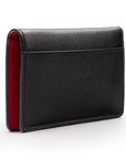 RFID bifold credit card holder, black with red saffiano, back view