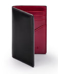 Leather card holder with RFID protection, black with red, front