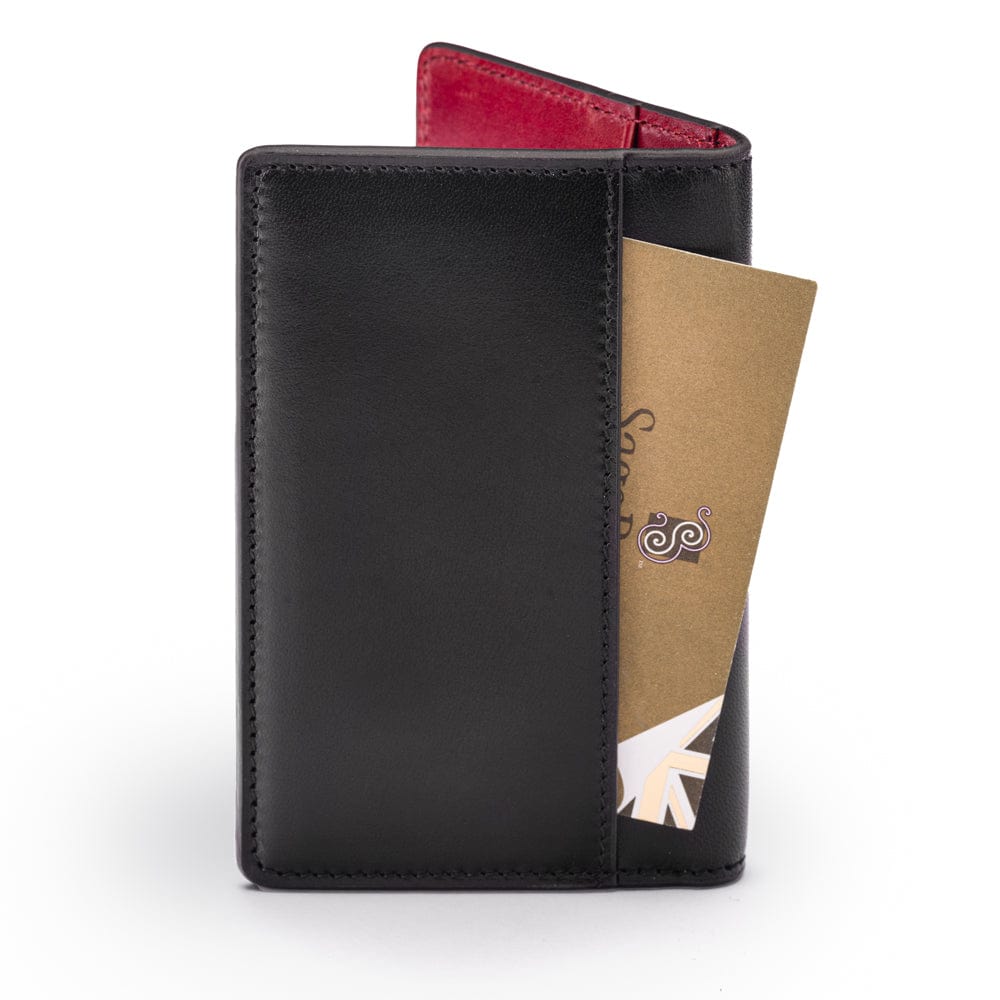 Leather card holder with RFID protection, black with red, back