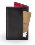 Leather card holder with RFID protection, black with red, back