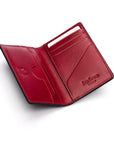 Leather card holder with RFID protection, black with red, interior