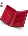 Leather card holder with RFID protection, black with red, inside