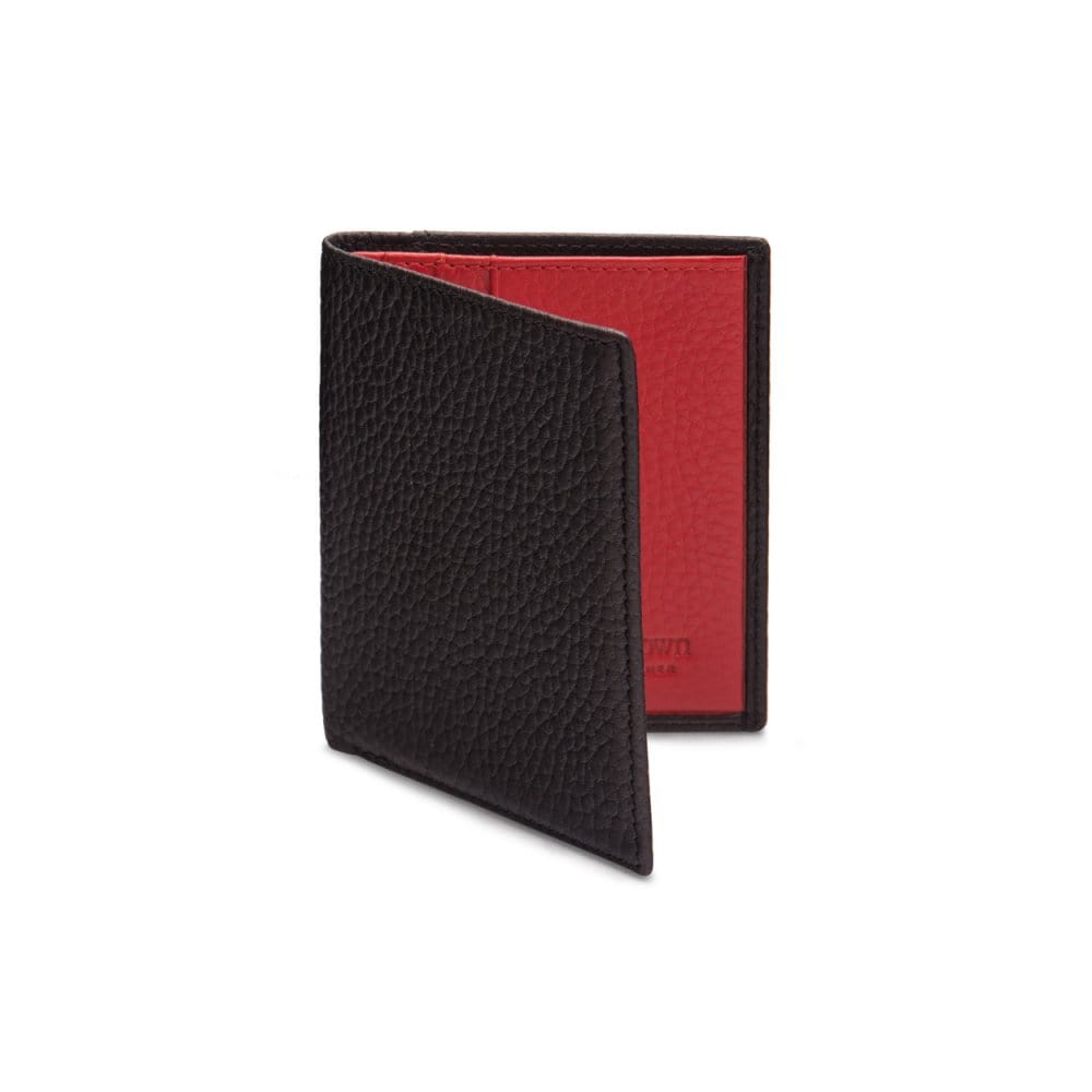 RFID leather wallet with 4 CC, black with red, front