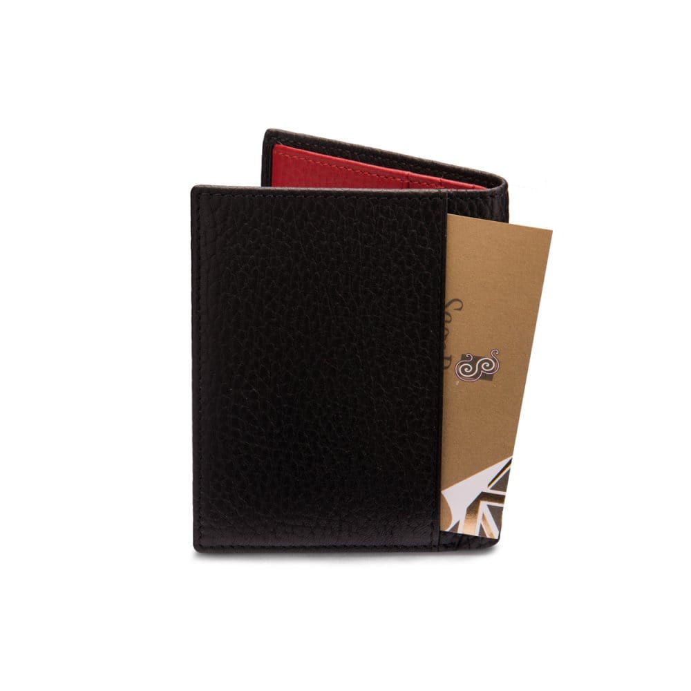 RFID leather wallet with 4 CC, black with red, back