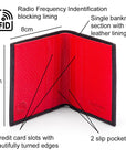 RFID leather wallet with 4 CC, black with red, features