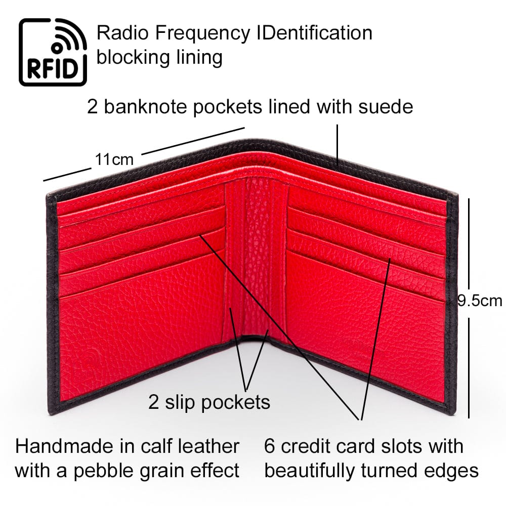 RFID wallet, black with red, features