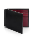 Black With Red Compact Leather Wallet With Money Clip