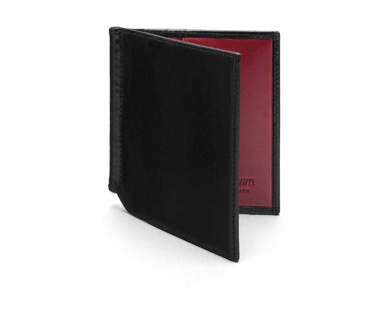Clip wallet for men, black with red, front view