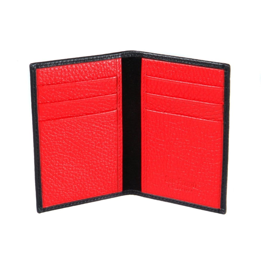 Credit Card Wallet, Leather, Black/ Red