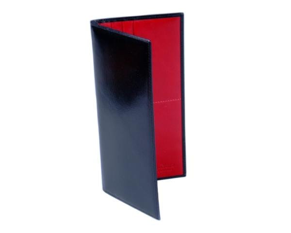 Black With Red Slim Leather Tall Top Pocket Wallet With 12 CC