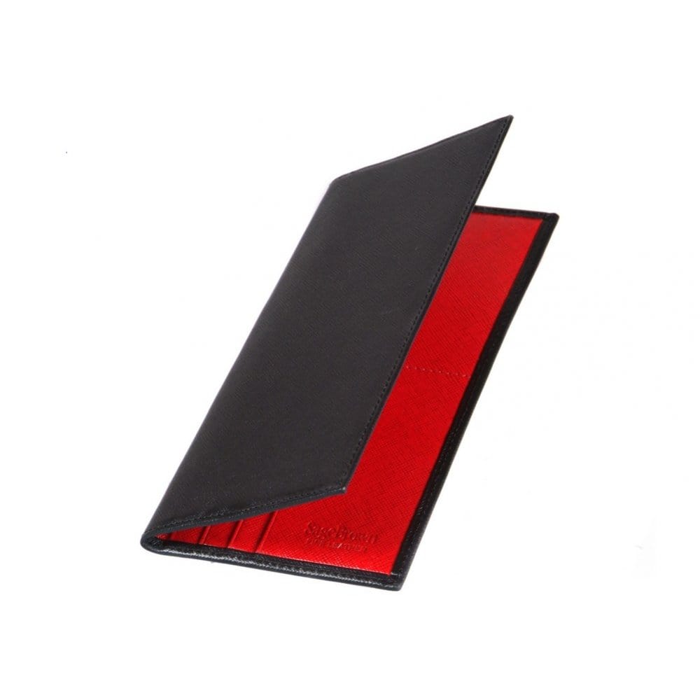 Black With Red Textured Slim Leather Tall Top Pocket Wallet With 12 CC