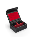 Small leather accessory box, black with red, inside