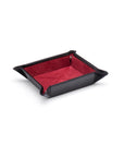 Small leather valet tray, black with red, front