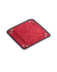 Small leather valet tray, black with red, open