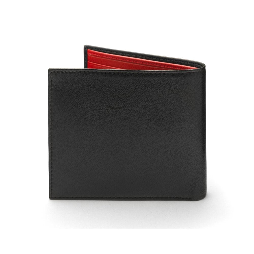 Soft leather wallet with RFID blocking, black with red, back