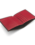 Leather compact billfold wallet 6CC, black with red, inside