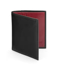 Leather compact billfold wallet 6CC, black with red, front