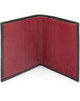 Leather compact billfold wallet 6CC, black with red, open