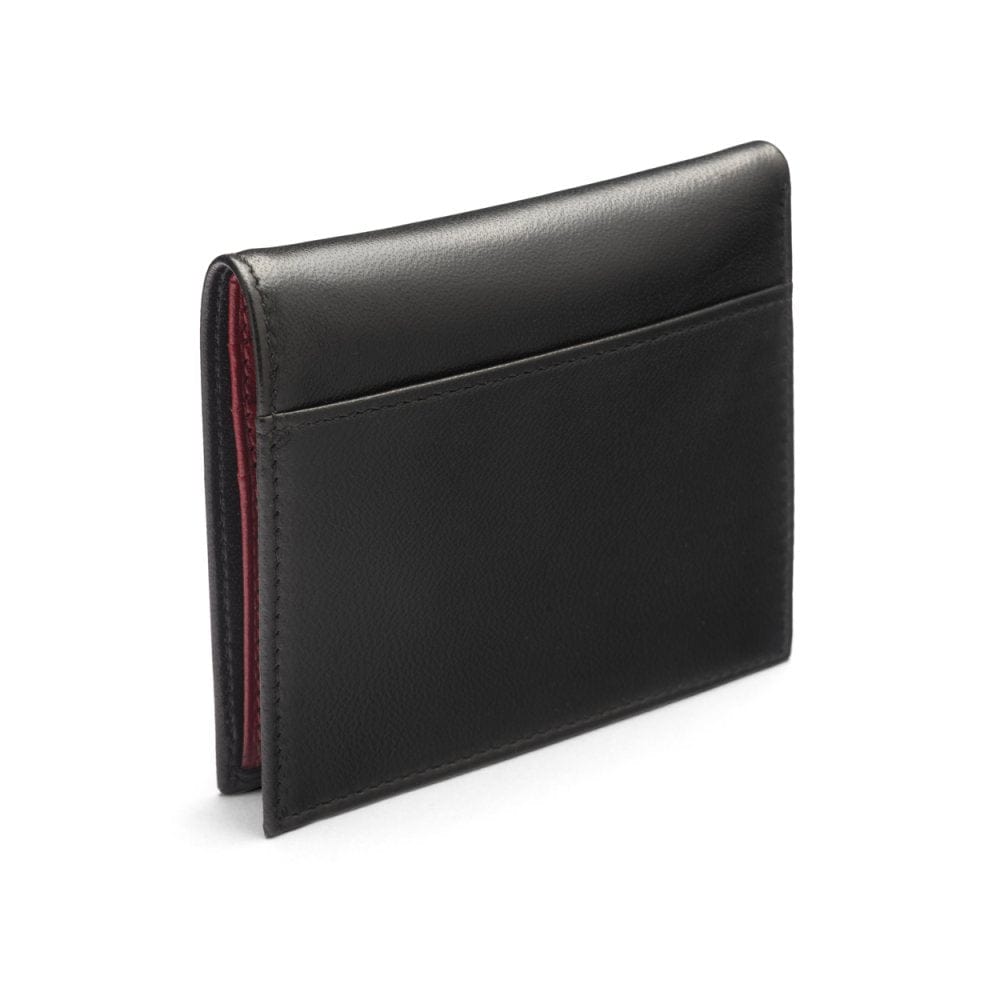 Leather compact billfold wallet 6CC, black with red, back