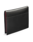 Leather compact billfold wallet 6CC, black with red, back