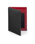 Black With Red Bi-Fold Soft Leather Credit Card Case With RFID Protection