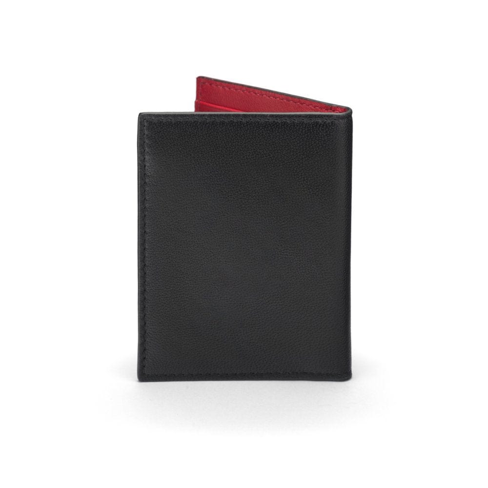 Black With Red Bi-Fold Soft Leather Credit Card Case With RFID Protection
