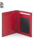 RFID Credit Card Wallet in black with red leather, inside view