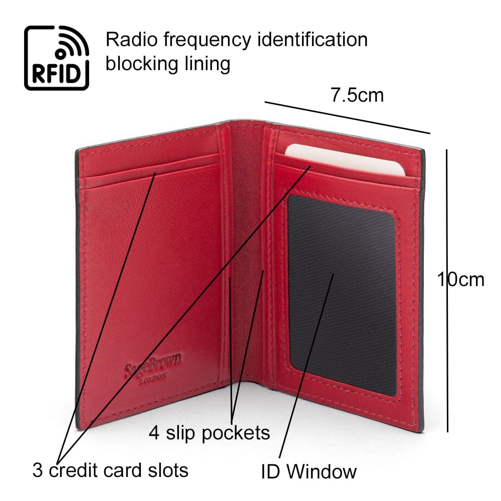 RFID Credit Card Wallet in black with red leather, features