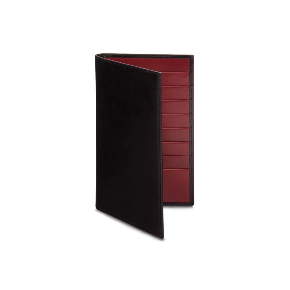 Tall leather suit wallet 16 CC, black with red, front