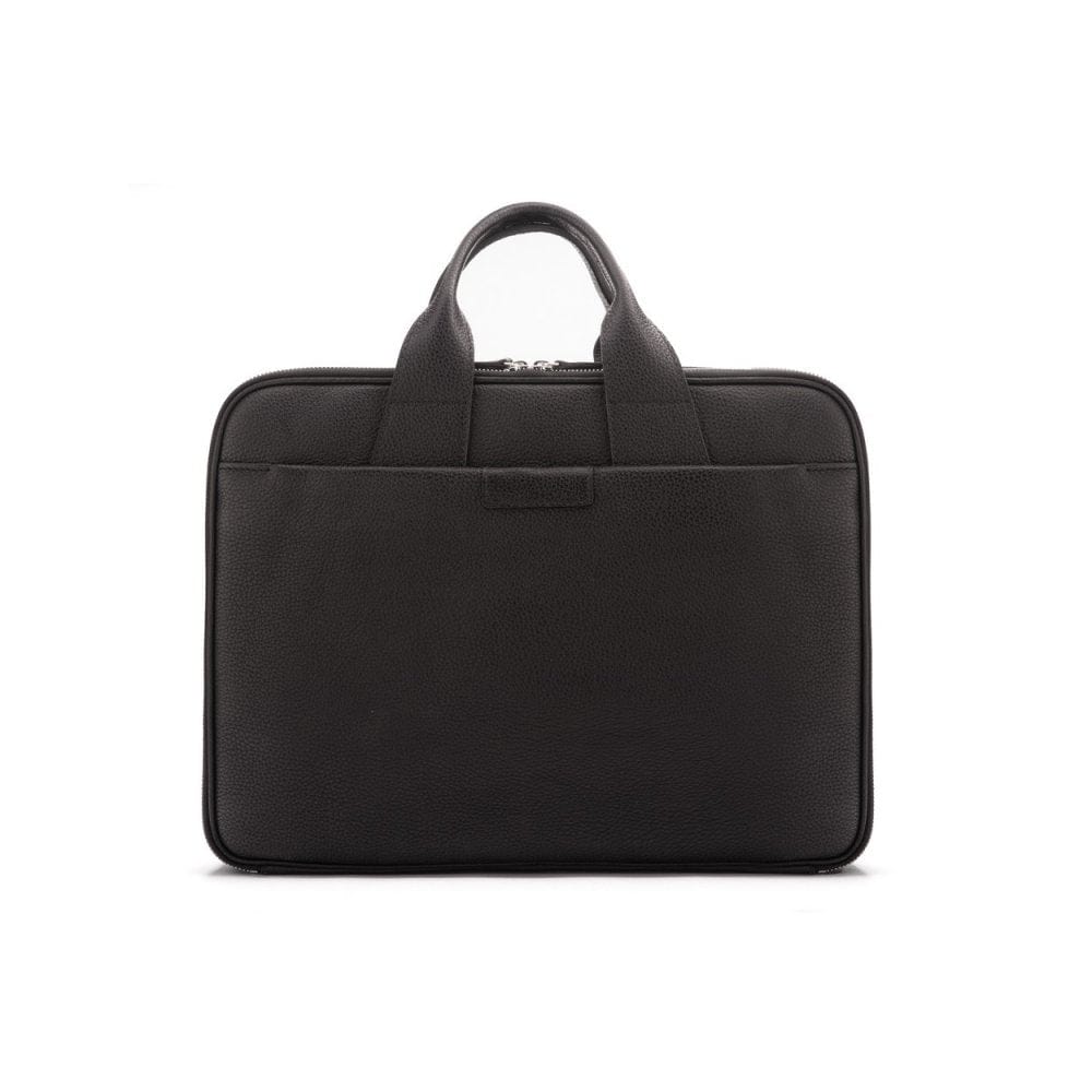 15" leather laptop briefcase, black pebble grain, front