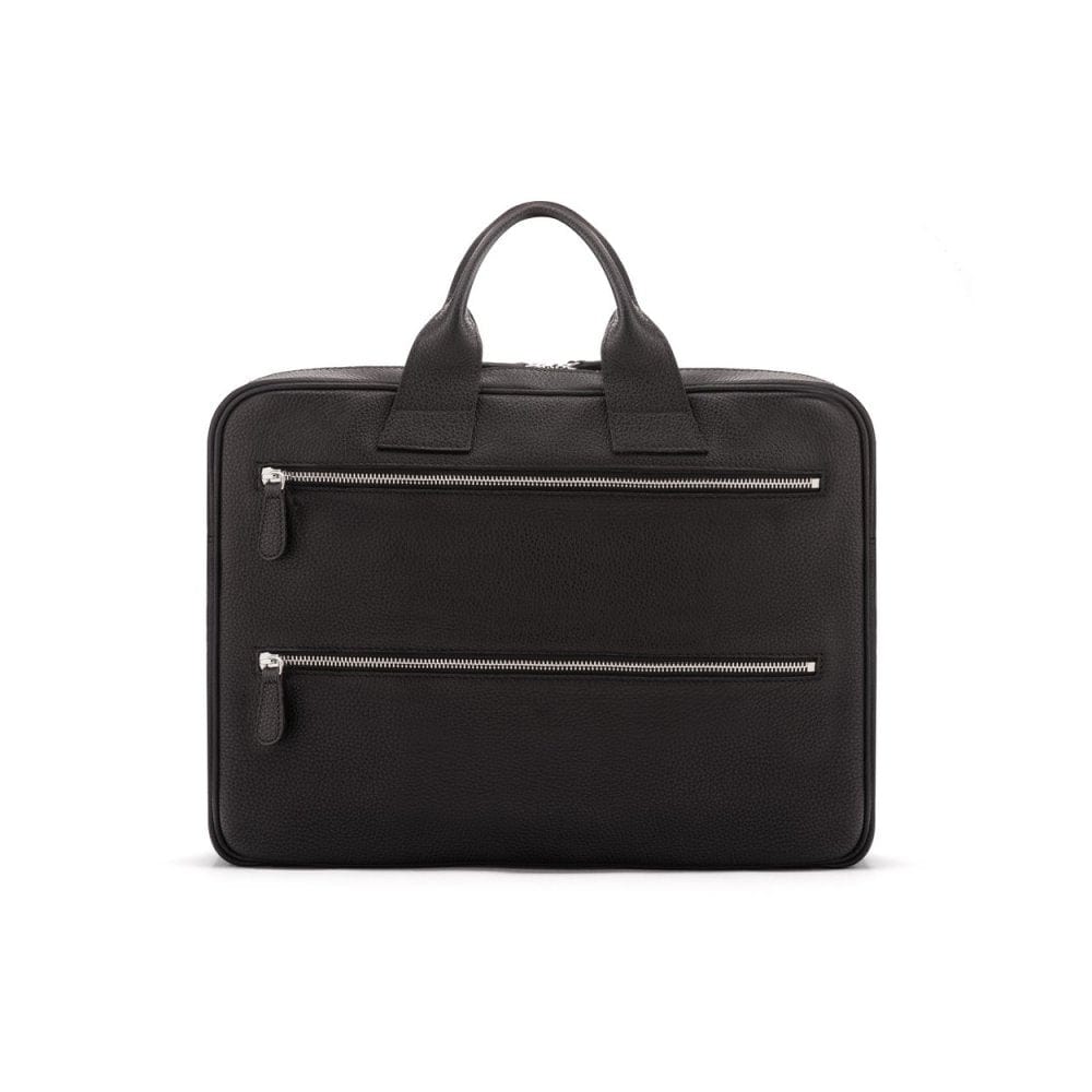 15" leather laptop briefcase, black, pebble grain, back