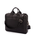 15" leather laptop briefcase, black, pebble grain, with shoulder strap