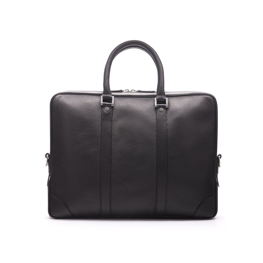 15" leather laptop bag, black pebble grain, front