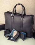 15" leather laptop bag, black pebble grain, lifestyle