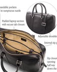 15" leather laptop bag, black pebble grain, features