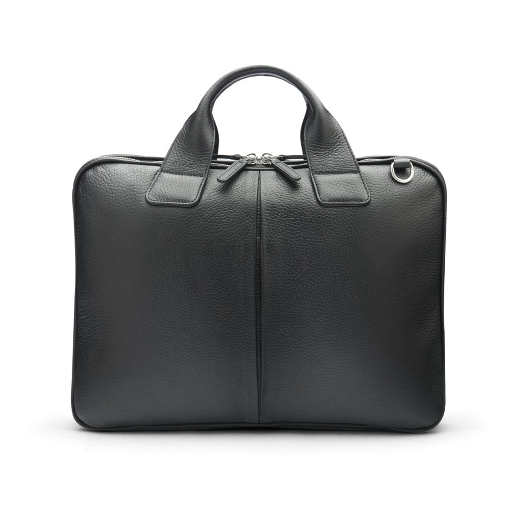Leather 13" laptop briefcase, black pebble grain, front