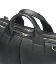 Leather 13" laptop briefcase, black pebble grain, silver zip closure