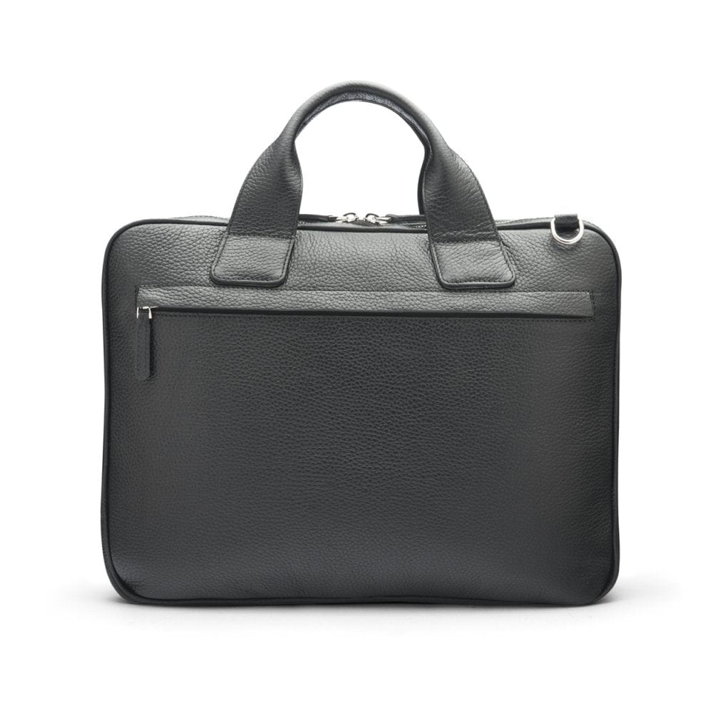 Leather 13" laptop briefcase, black pebble grain, back