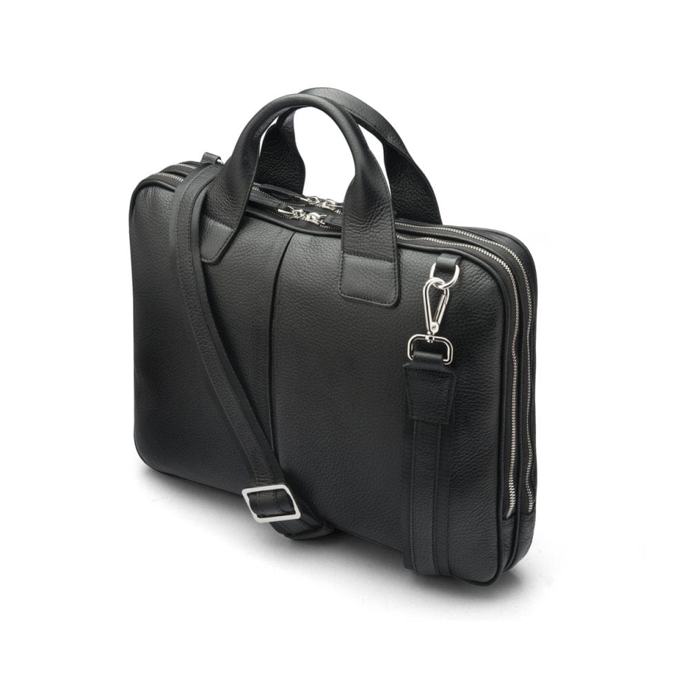 Leather 13" laptop briefcase, black pebble grain, side