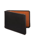 Leather travel card wallet, black with tan, front