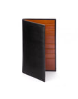 Tall leather suit wallet 16 CC, black with tan, front