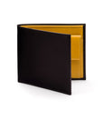 Leather wallet with coin purse, black with yellow, front