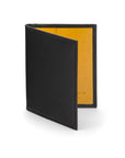 RFID leather credit card holder, black with yellow, front view