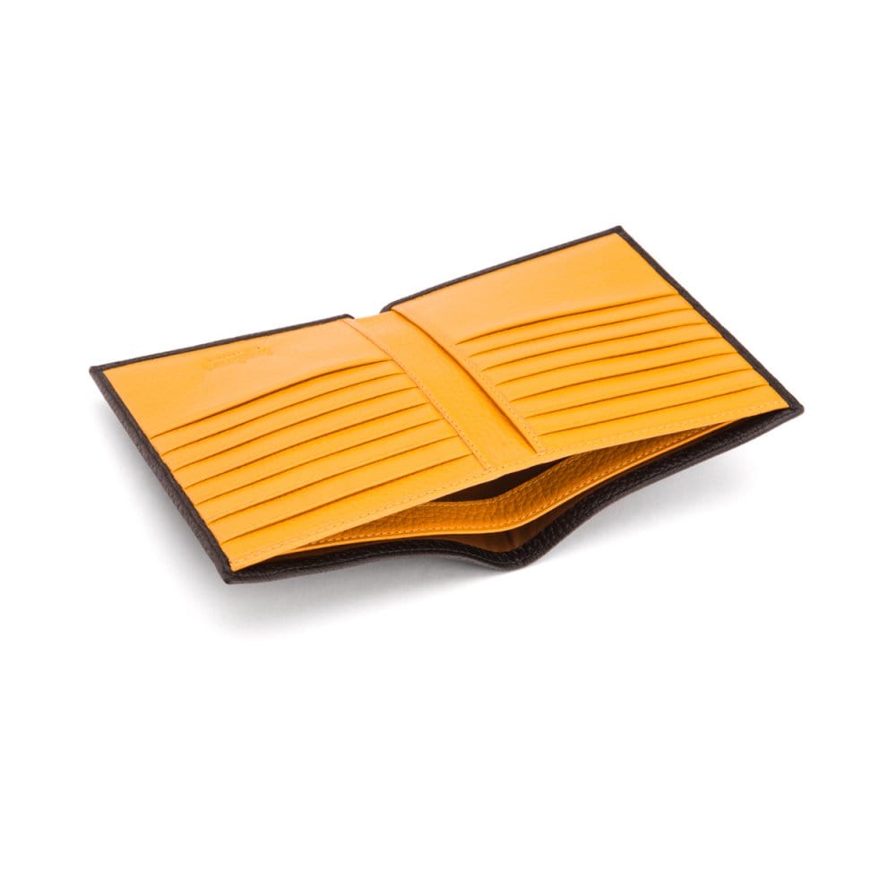 3/4 height leather wallet 14 CC, black with yellow, inside