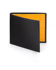 Men's leather billfold wallet, black with yellow, front