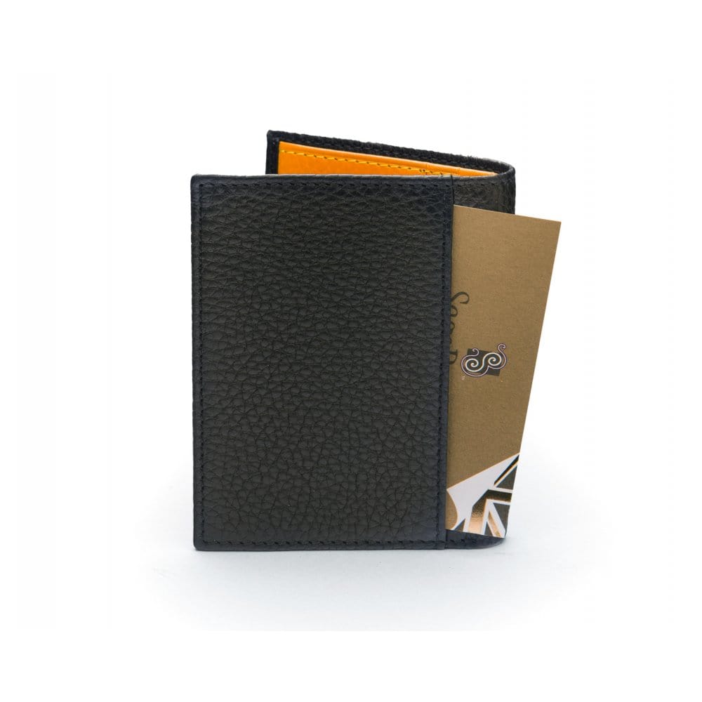 RFID leather wallet with 4 CC, black with yellow, back