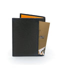 RFID leather wallet with 4 CC, black with yellow, back