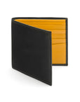 Soft leather wallet with RFID blocking, black with yellow, front