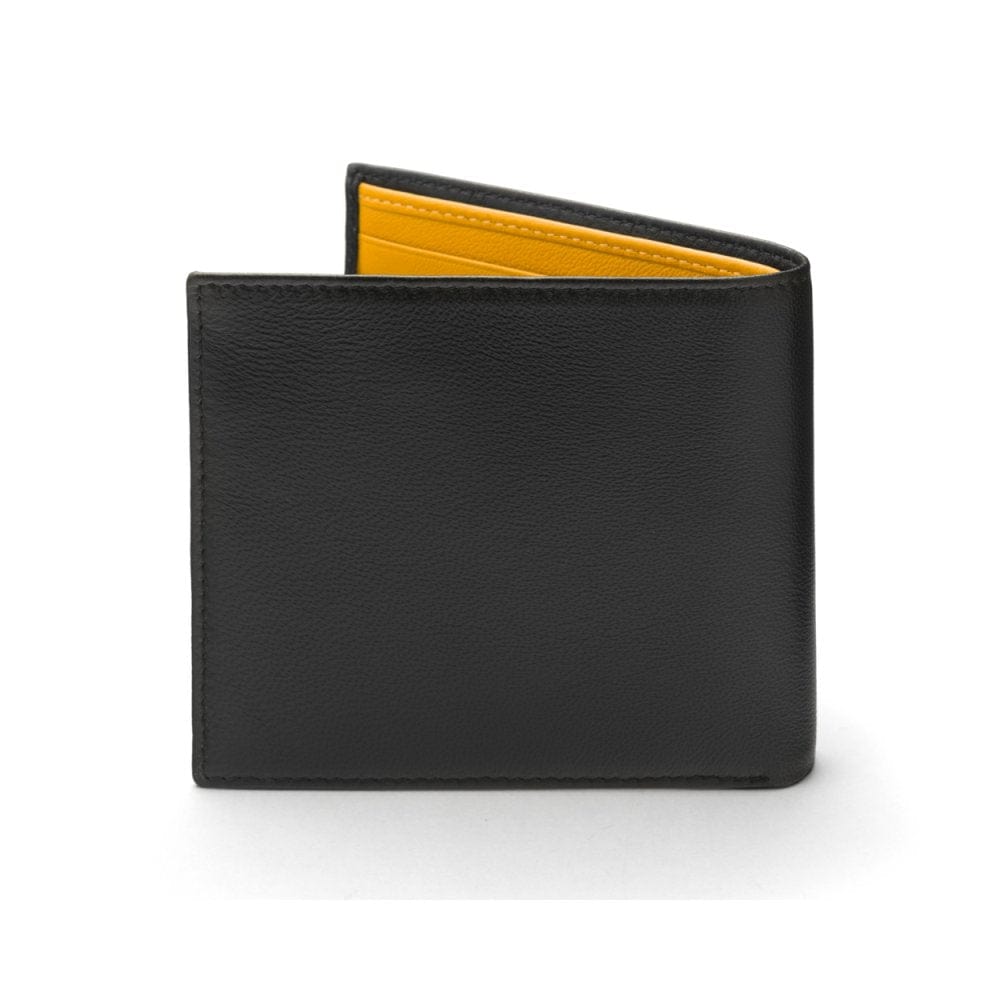 Soft leather wallet with RFID blocking, black with yellow, back
